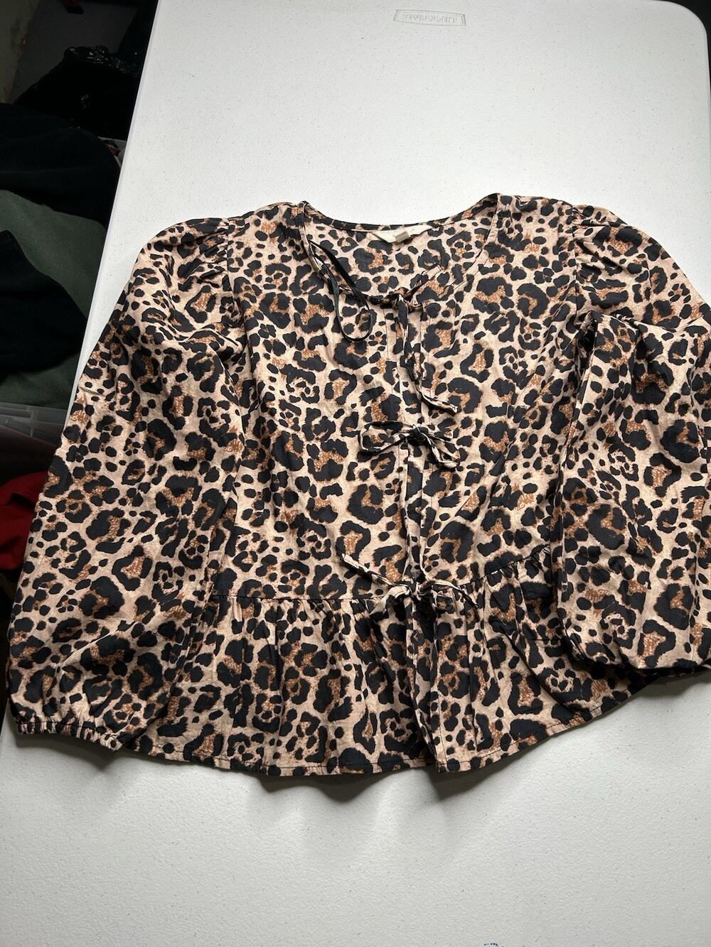 Sim & Sam Leopard Peplum Coquette Cotton Tie-Top Size Small